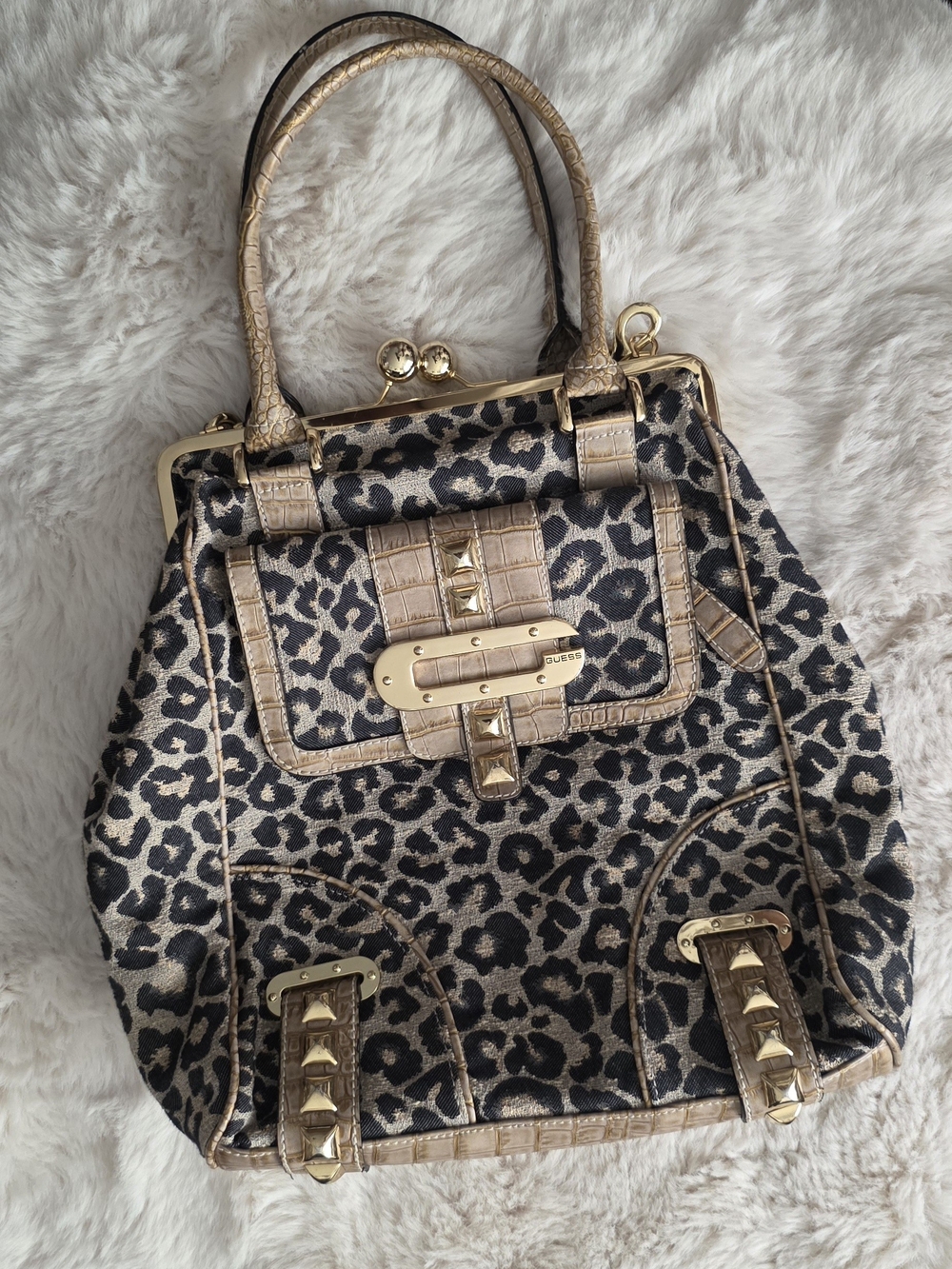 Guess Leopard Print Tote with Gold Hardware